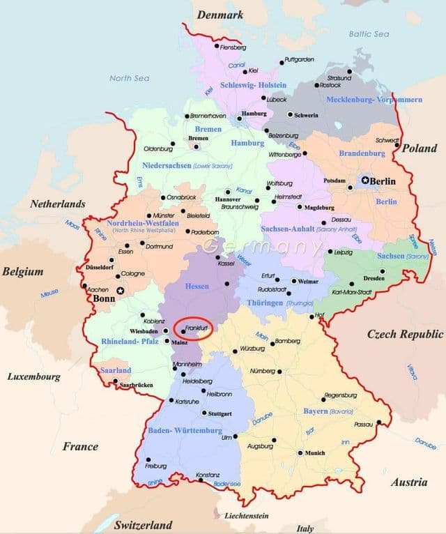 Francoforte sulla mappa di Germania