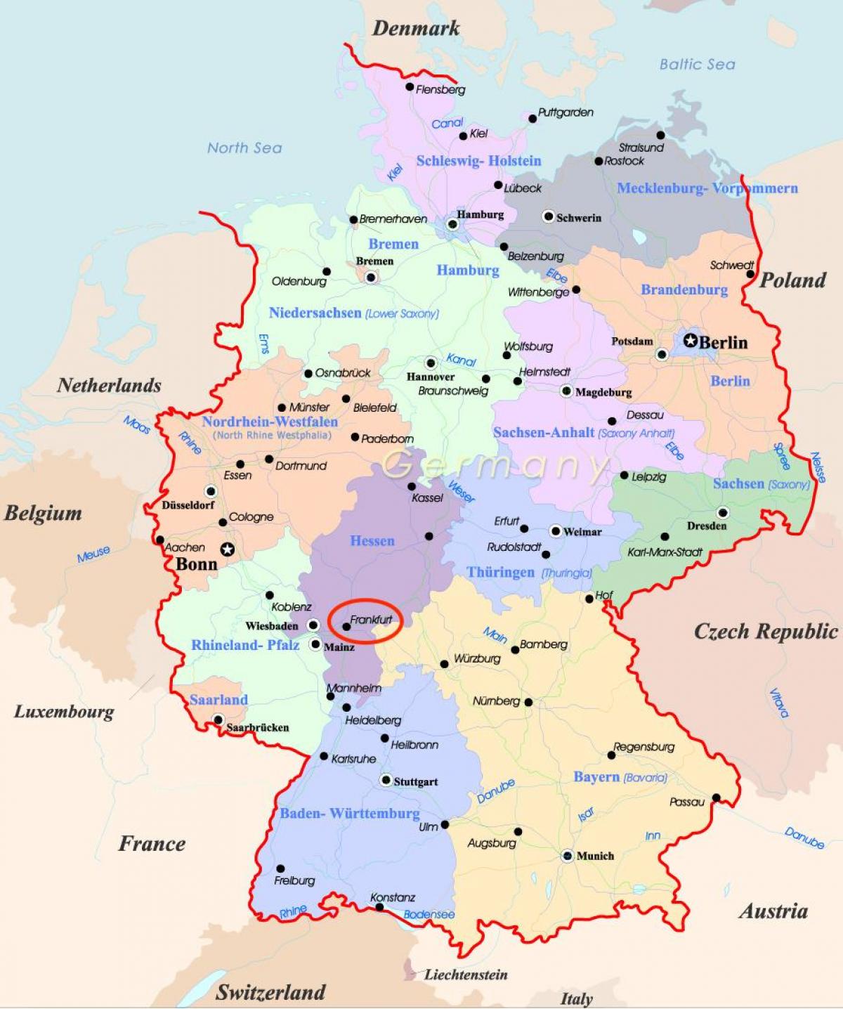 Francoforte sulla mappa di Germania