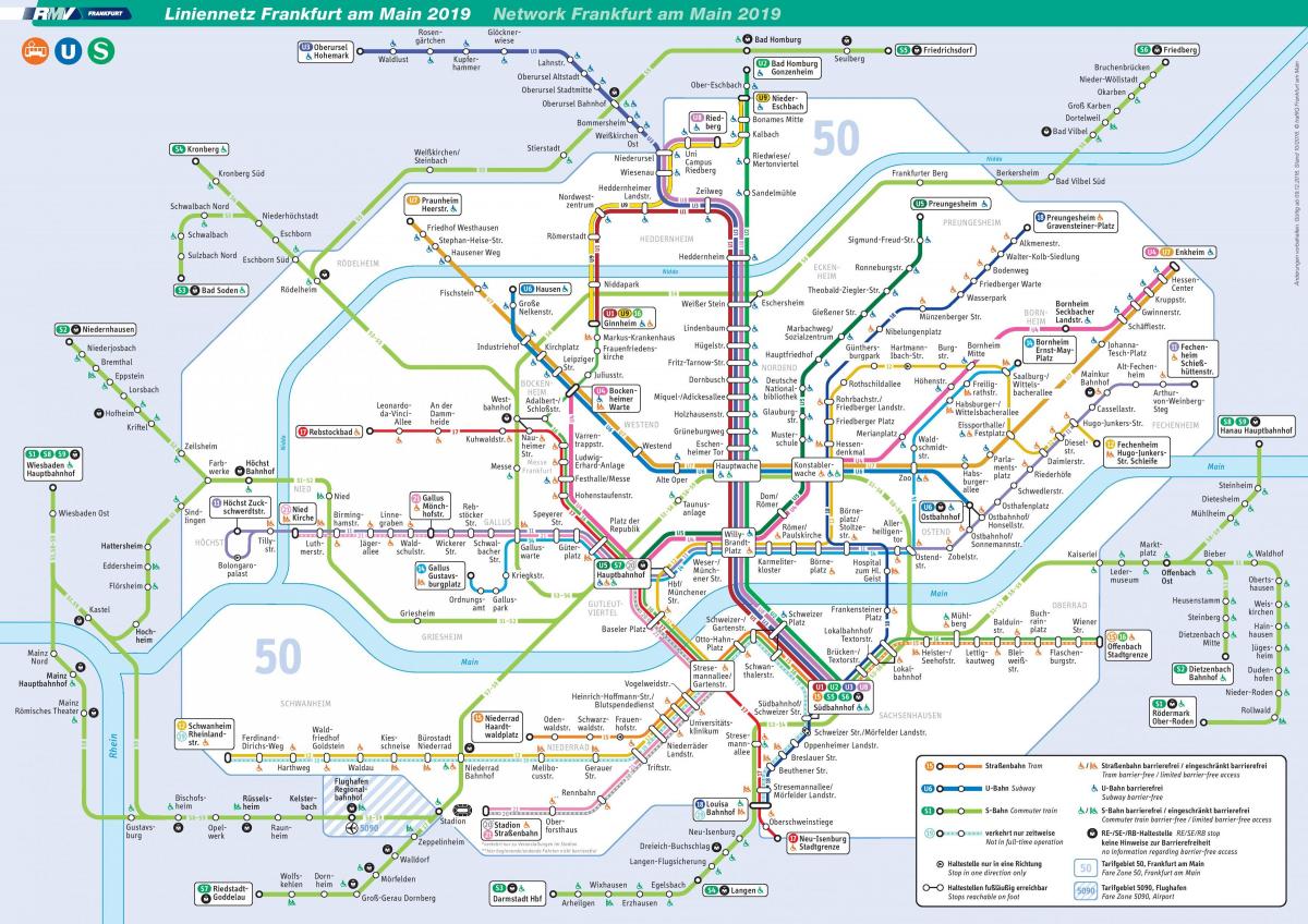 Mappa delle stazioni del tram di Francoforte