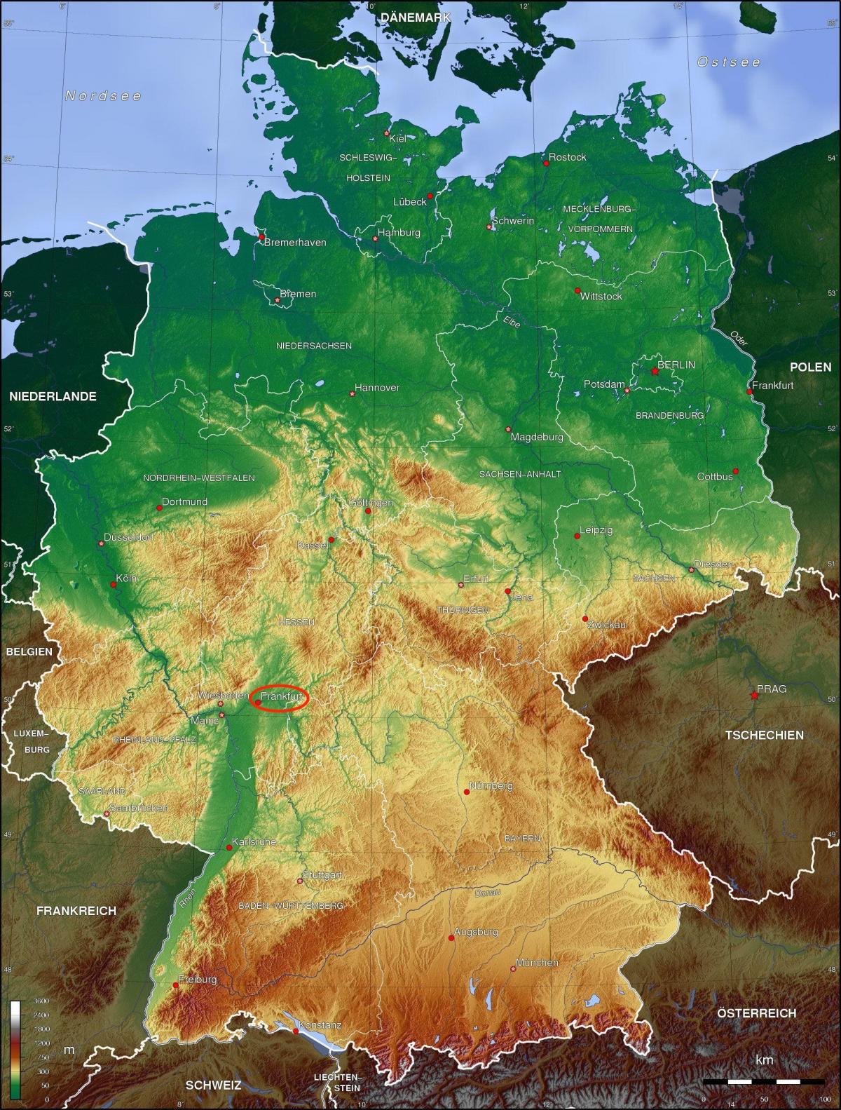 Mappa altimetrica di Francoforte